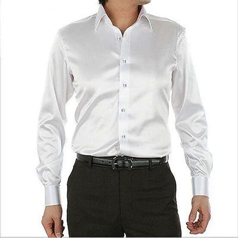 White Leisure Clothing Wedding Prom Emulation Silk Long Sleeve Shirts Men S Casual Shirt Shiny