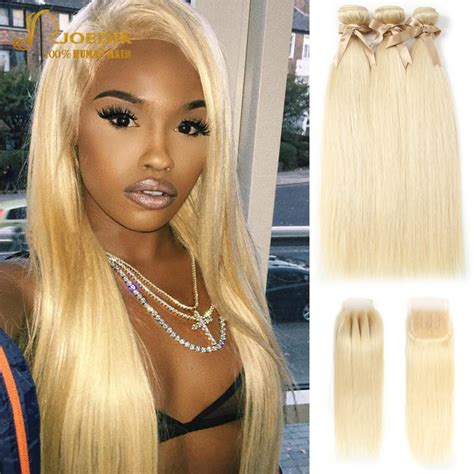 Joedir Bundles With Closure Honey Blonde Human Hair Weave Bundles