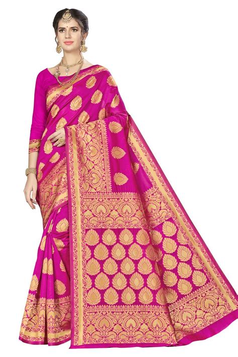 Rani Pink Woven Art Silk Saree With Blouse Tadla 3051547