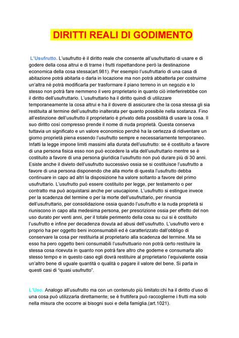 Diritti Reali DI Godimento DIRITTI REALI DI GODIMENTO LUsufrutto L