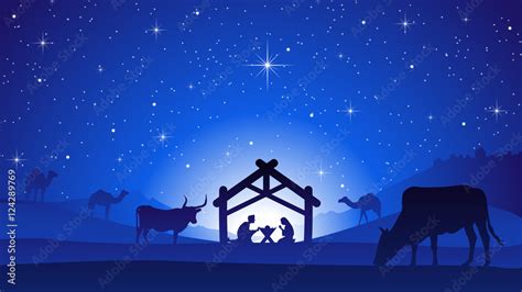 Christmas Nativity Scene With Manger Silhouette Stock Vector Adobe Stock