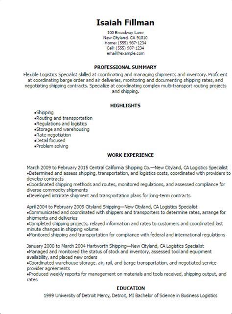 Whether you are aiming to be a professional logistics coordinator in the transportation logistics department or an operator in the logistics warehouse, soft skills are a bonus. Logistics | Sample resume templates, Sample resume, Resume ...