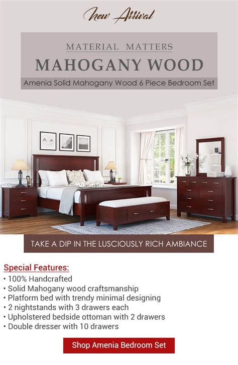 Amenia Solid Mahogany Wood 6 Piece Bedroom Set Contemporary Style