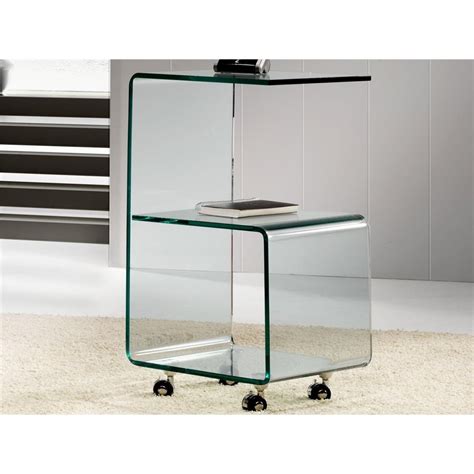 Mesa Auxiliar De Cristal Curvado Con Ruedas Cm