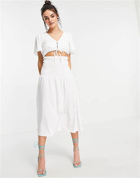 Fashion Union Midi Drop Waist Dress In White Asos