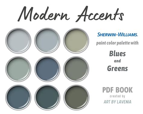 Sherwin Williams Modern Blue and Green Paint Color Palette - Etsy