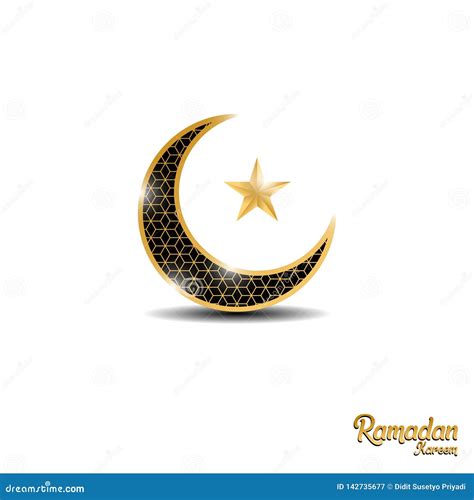 Ramadan Kareem Greeting Card Design With Golden Ornate Crescent Stock