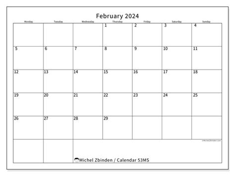 Calendar February 2024 53 Michel Zbinden En