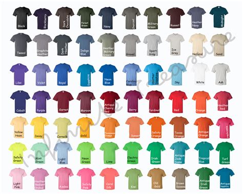 Gildan 5000 Color Chart Camiseta de Algodón Pesado Tabla Etsy