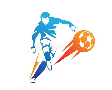 Football Player In Action Logo Ball On Fire Penalty Kick Stock Vector