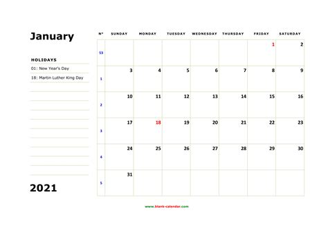 We have listed here online, printable, word, excel, pdf and. Free Download Printable January 2021 Calendar, large box, holidays listed, space for notes