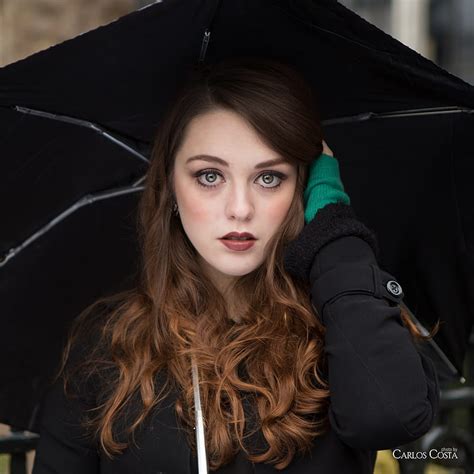 Imogen Dyer Women Brunette Black Coat Women With Umbrella One Arm