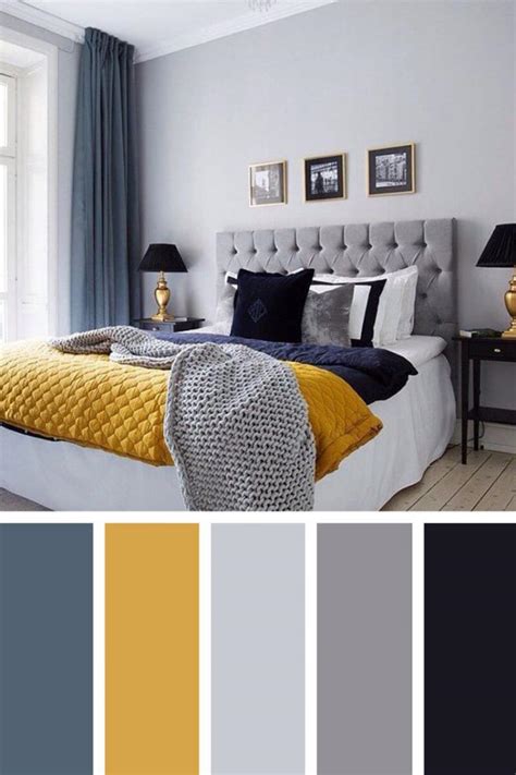 Blue primary bedroom with a shade of yellow. 4 Bedroom Color Schemes To Create a Mood of Restfulness