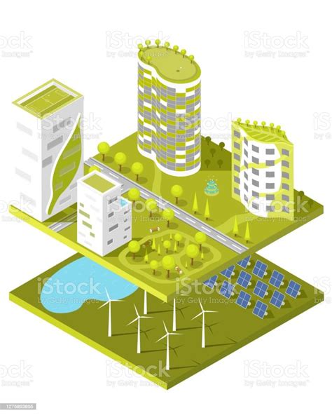 Green City Concept Of Isometric Building And Solar Panels The World In