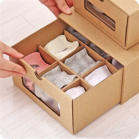 Drawer Type Cardboard Shoe Storage Box Kraft Paper Organizer Box