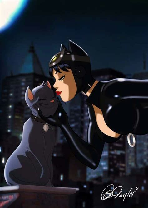 Great Catwoman Art I Just Love How She Kisses A Cat It Looks So