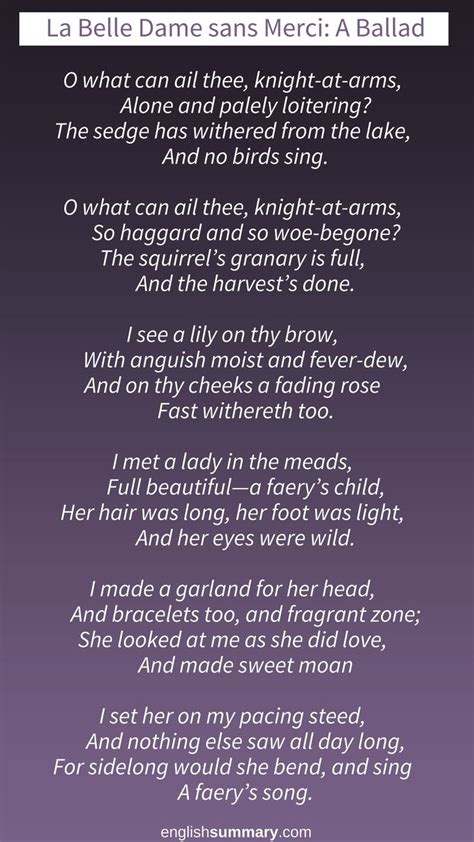 La Belle Dame Sans Merci Poem By John Keats Poems Keats John Keats