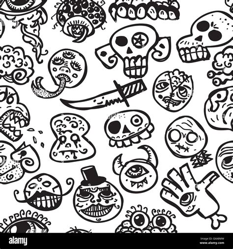 Creepy Doodles Seamless Vector Pattern Contains Hand Drawn Pictures