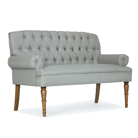 Button Tufted Settee Vintage Sofa Bench W Linen Fabric Wood Legs Ebay