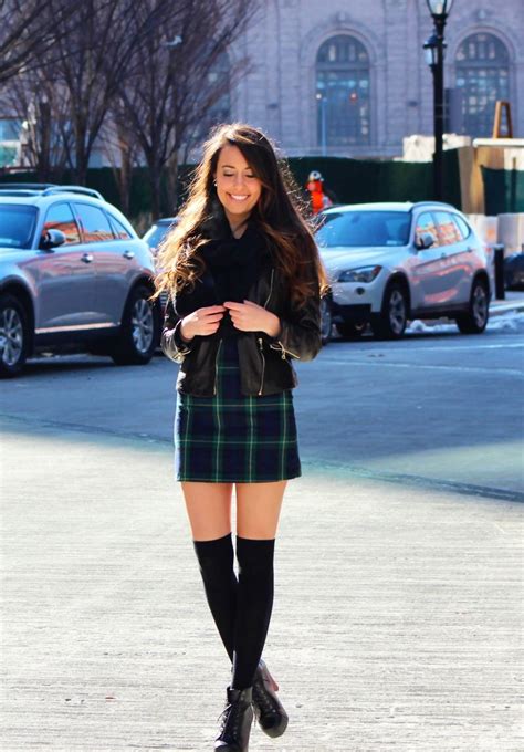 Adorable Winter Outfit Plaid Dress And Thigh High Socks Outfits Winter