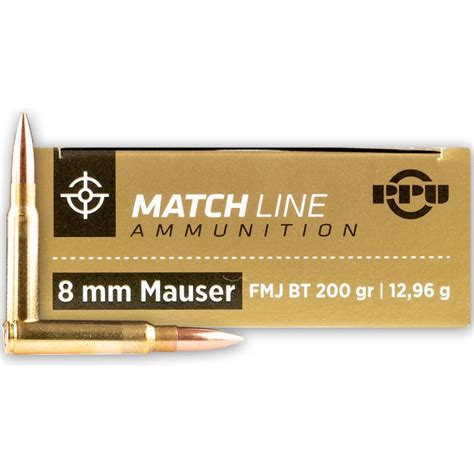 Ppu Ppm8 Match 8mm Mauser 200 Gr Full Metal Jacket Fmj 20 Round Box