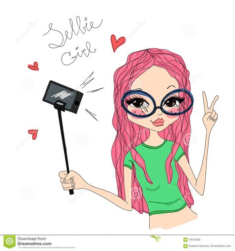 Vector Cute Fashion Model Girl Selfie Illustration With A Cute Young ...