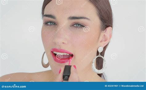 Woman Applying Pink Lip Gloss Stock Video Video Of Gorgeous Beauty