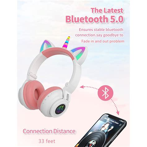 Audífonos Bluetooth Unicornio Oreja Con Luz Led Y Micrófono Blanco Con