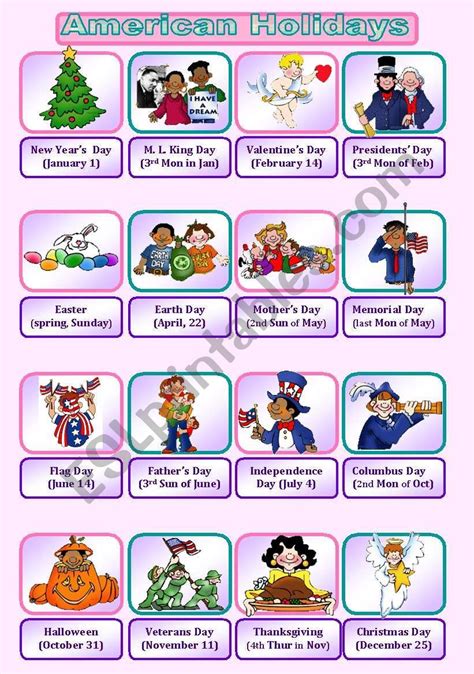 American Holidays Pictionary Esl Worksheet By Diana561 American