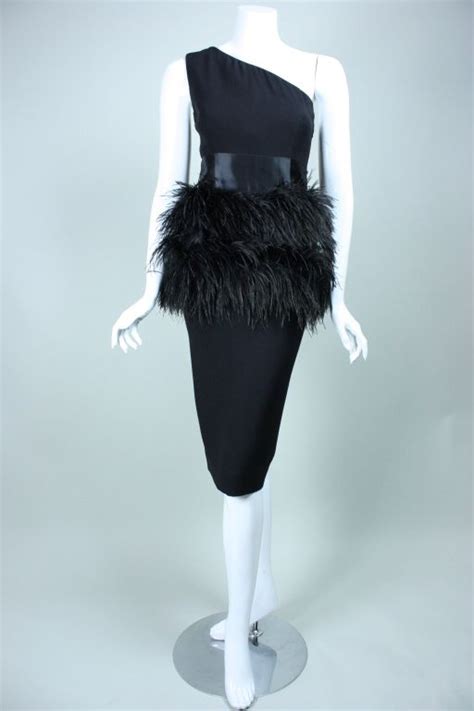 1stdibs carolyne roehm one shouldered cocktail dress with marabou trim ostrich feather trim
