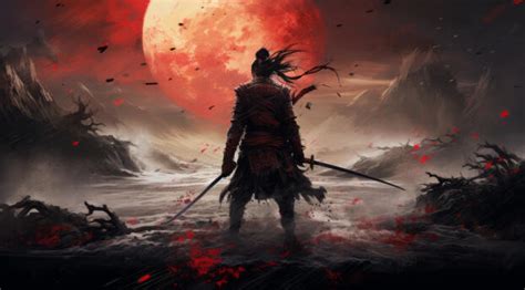 7840x5400 Resolution Dangerous Samurai In Red Full Moon 7840x5400