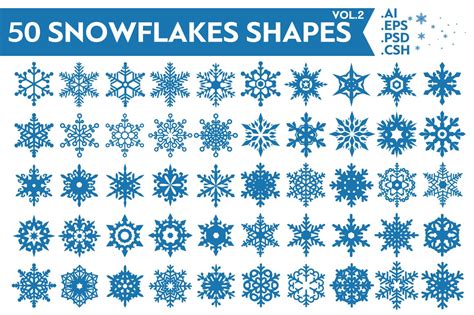 50 Snowflakes Vector Shapes Vol2 Shapes For Graphic Design