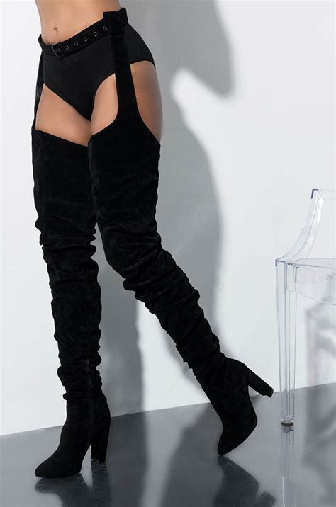 From the boardroom to the bedroom, you can style your women's thigh high boots to match the moment. AZALEA WANG Sexy Thigh High Chap Boots with Attached Belt ...