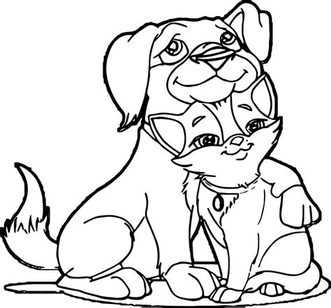 Dog And Cat Friends Coloring Pages