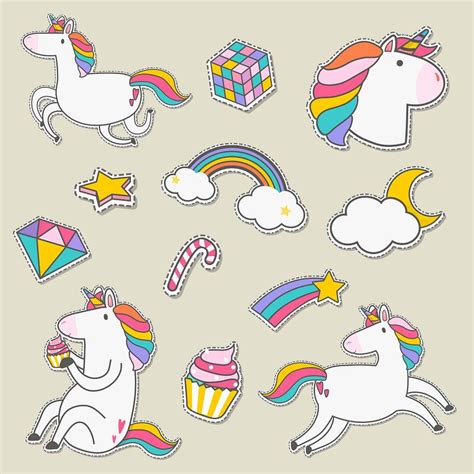 Set Of Unicorn Stickers Vector Free Stock Illustration 515617