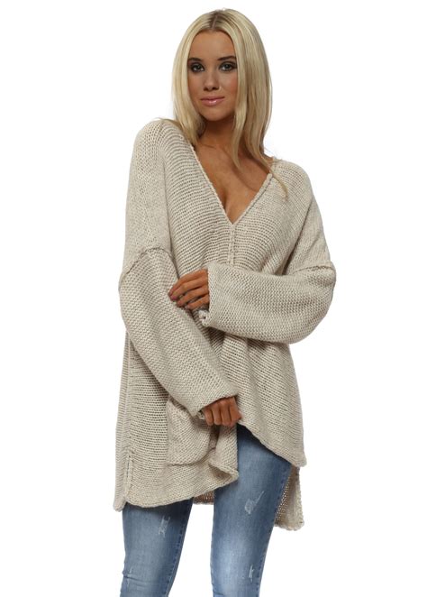 Beige Chunky Slouchy Knit Jumper