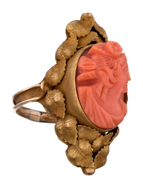 14k Coral Cameo Ring Rings Fjr28654 The Realreal