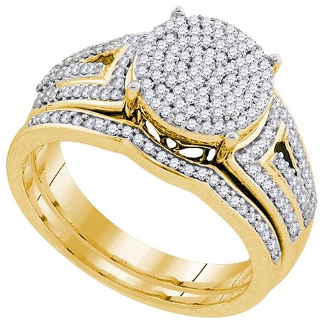 10k Yellow Gold Womens Round Diamond Cluster Bridal Wedding Engagement Ring