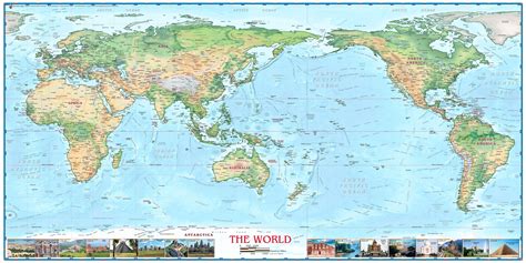 World Physical Pacific Centered Wall Map By Compart Maps Mapsales