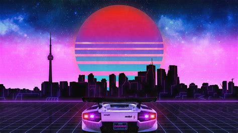 1920x1080 Retro Wave Lamborghini Neon City 5k Laptop Full Hd 1080p Hd