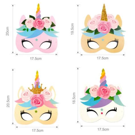 12pcs Rainbow Unicorn Party Masks Rainbow Birthday Paper Headbands Kids