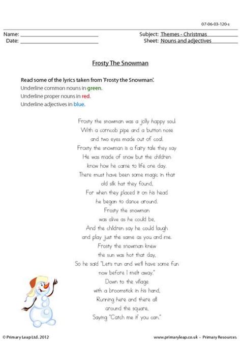 Printable Lyrics To Frosty The Snowman Steve Nelson Gene Autry And 28