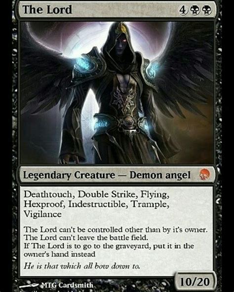 A Card With An Image Of A Demon In The Background And Text That Reads
