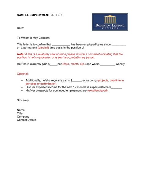 Employment Letter Template Word