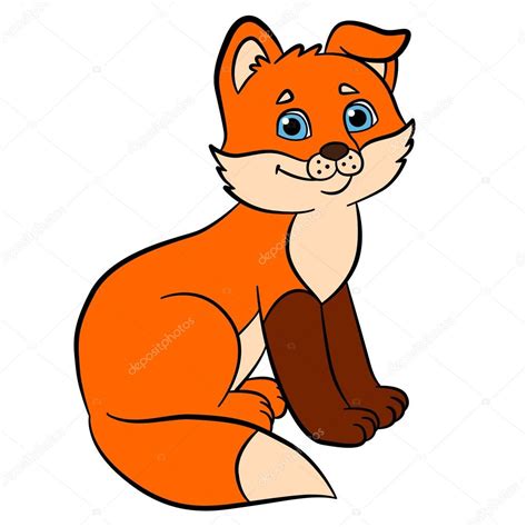 Coloring Pages Wild Animals Little Cute Baby Fox Smiles Stock Vector