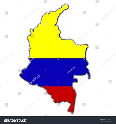 Outline Map Of Colombia Covered In Colombian Flag Stock Photo 117491131