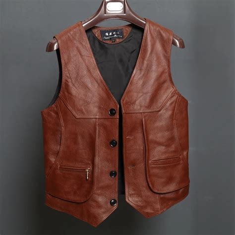 Bonjean New Arrival Leather Motorcycle Vest Mens Slim Fit Real Brown Cow Genuine Leather