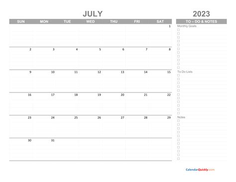 July 2023 Calendar With To Do List Calendar Quickly