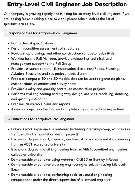 Entry Level Civil Engineer Job Description Velvet Jobs