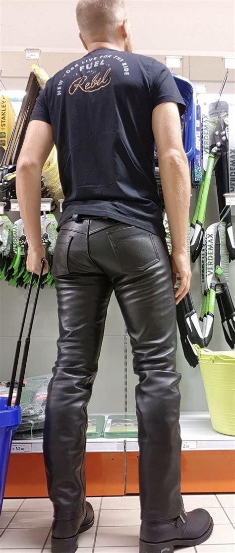 What A Hunk If Only All Men Would Wear This To Tesco Leather Jeans